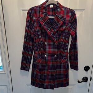 VENUS Red and Blue Plaid Double-Breasted Blazer
